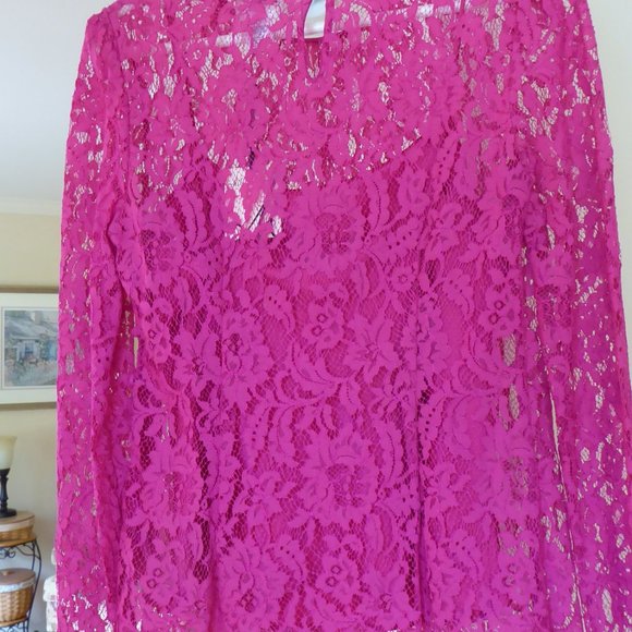 Milly Dressy 2 Piece Ivy Lace Blouse with Camisole Top Fuschia Pink USA Size 8 - Picture 2 of 10